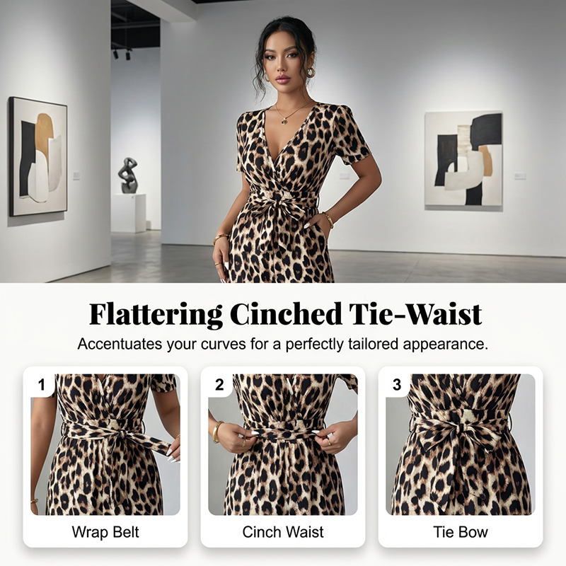 🔥Hot Deals-Leopard Print V-Neck Wide-Leg Jumpsuit