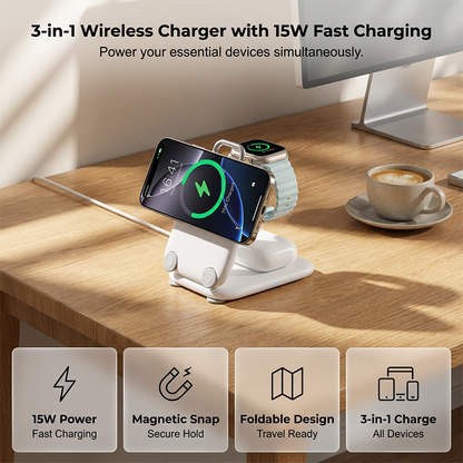 Hot Deals-3-in-1 Foldable Magnetic Wireless Charger Stand