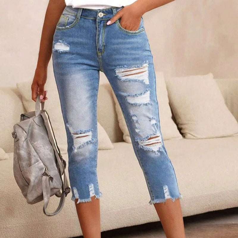 ⏳Time-Limited Special⏰Women's Ripped Washed Raw Hem Jeans