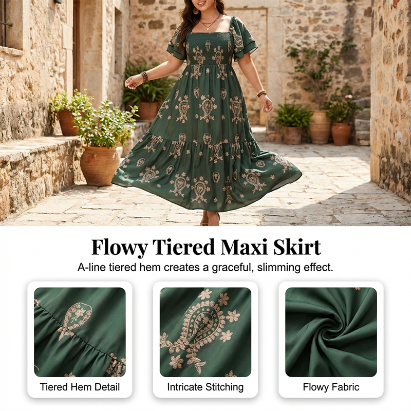 🌸Limited-time offer-Women's Square Neck Smocked Flowy Dress💗 Exuding Effortless Elegance✨