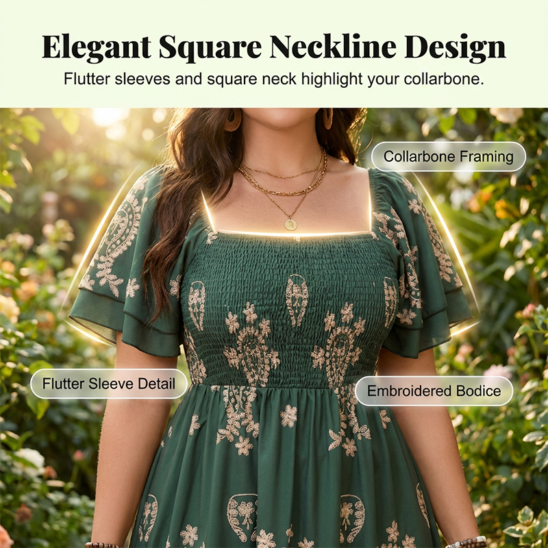 🌸Limited-time offer-Women's Square Neck Smocked Flowy Dress💗 Exuding Effortless Elegance✨