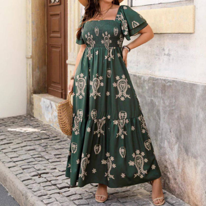 🌸Limited-time offer-Women's Square Neck Smocked Flowy Dress💗 Exuding Effortless Elegance✨