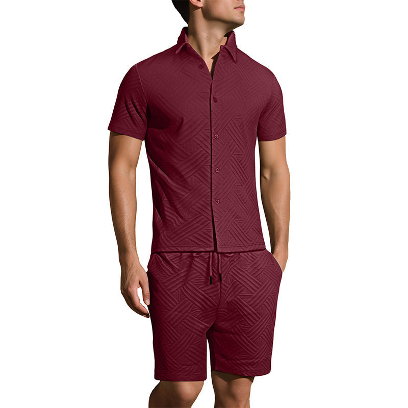 Men's Jacquard Short Sleeve Shirt & Shorts 2-Piece Set