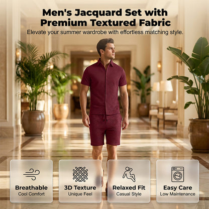 Men's Jacquard Short Sleeve Shirt & Shorts 2-Piece Set