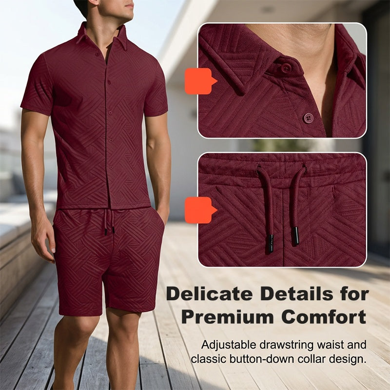 Men's Jacquard Short Sleeve Shirt & Shorts 2-Piece Set