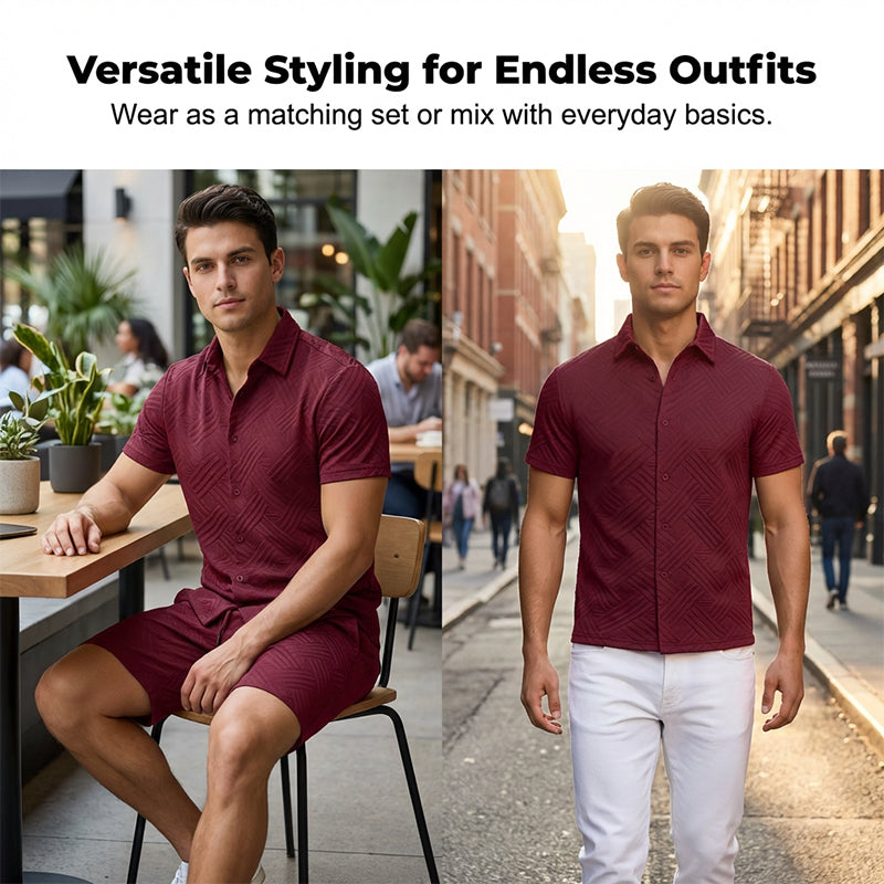 Men's Jacquard Short Sleeve Shirt & Shorts 2-Piece Set