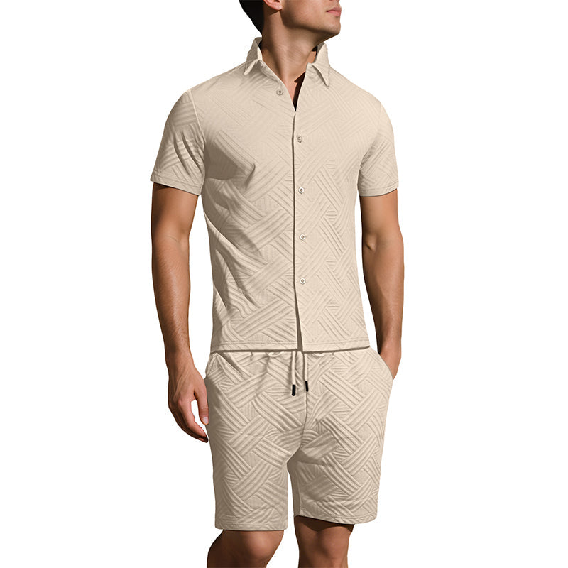 Men's Jacquard Short Sleeve Shirt & Shorts 2-Piece Set