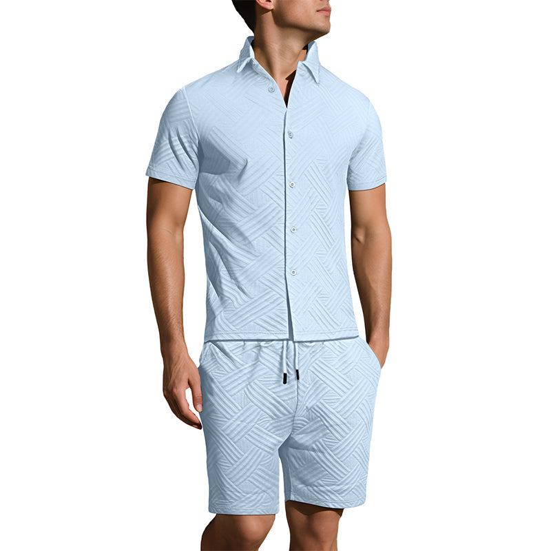 Men's Jacquard Short Sleeve Shirt & Shorts 2-Piece Set