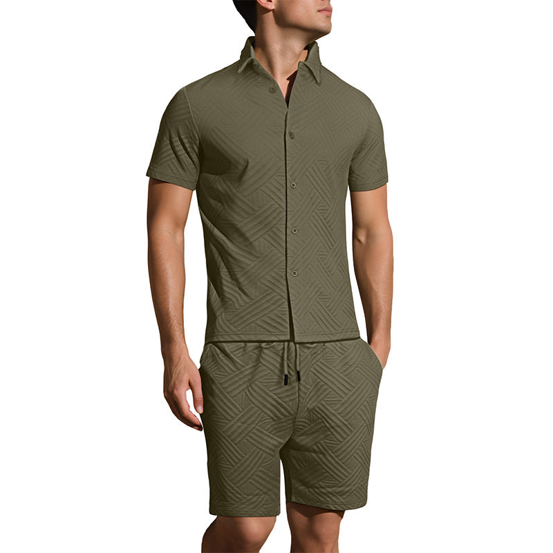 Men's Jacquard Short Sleeve Shirt & Shorts 2-Piece Set