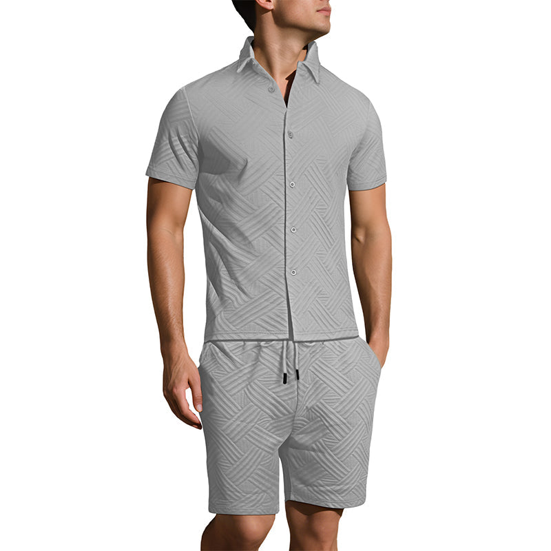 Men's Jacquard Short Sleeve Shirt & Shorts 2-Piece Set