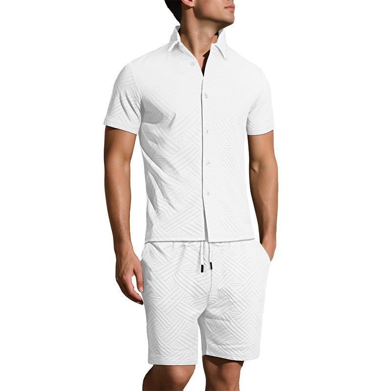 Men's Jacquard Short Sleeve Shirt & Shorts 2-Piece Set