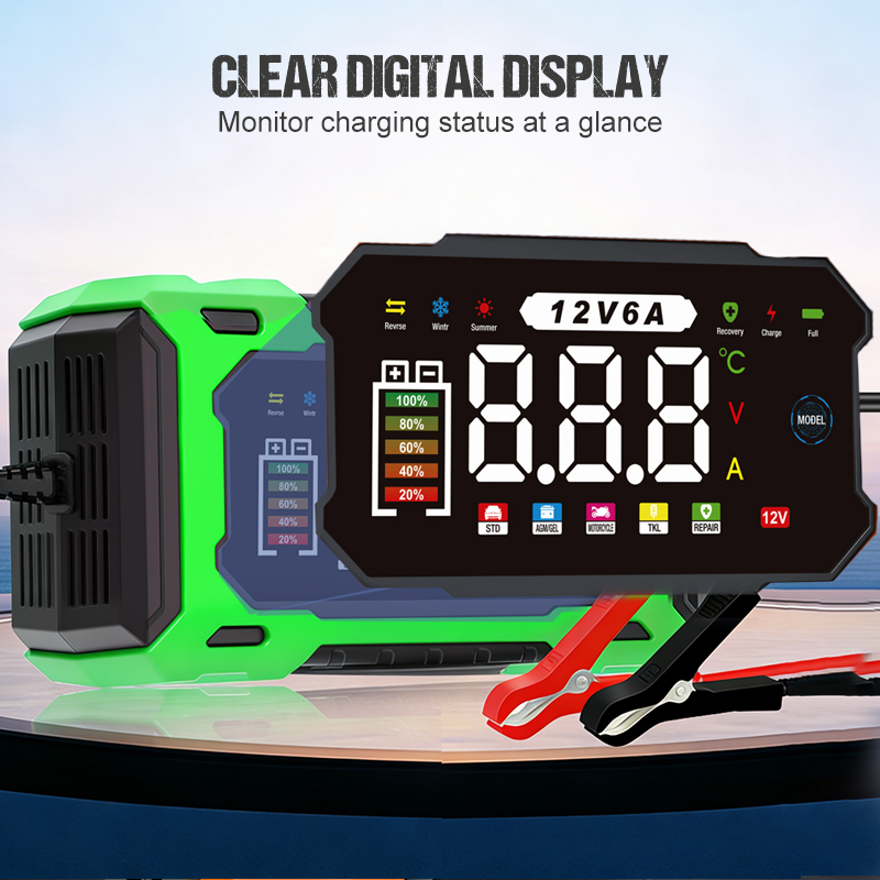 12V 6A Smart Car Battery Charger with Pulse Repair