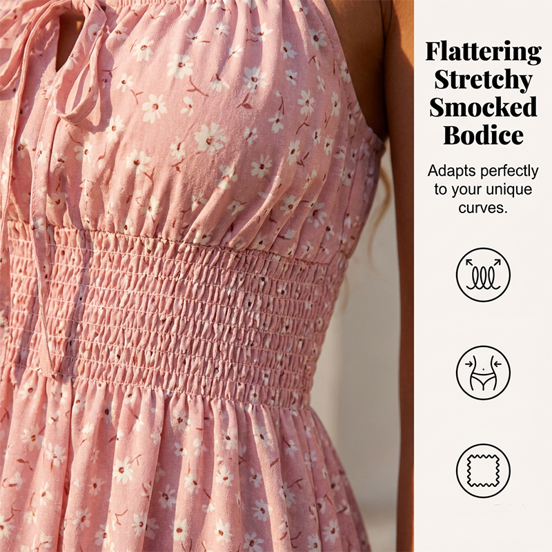 🌸Limited-time offer-Tie-Front Smocked Spaghetti Strap Dress