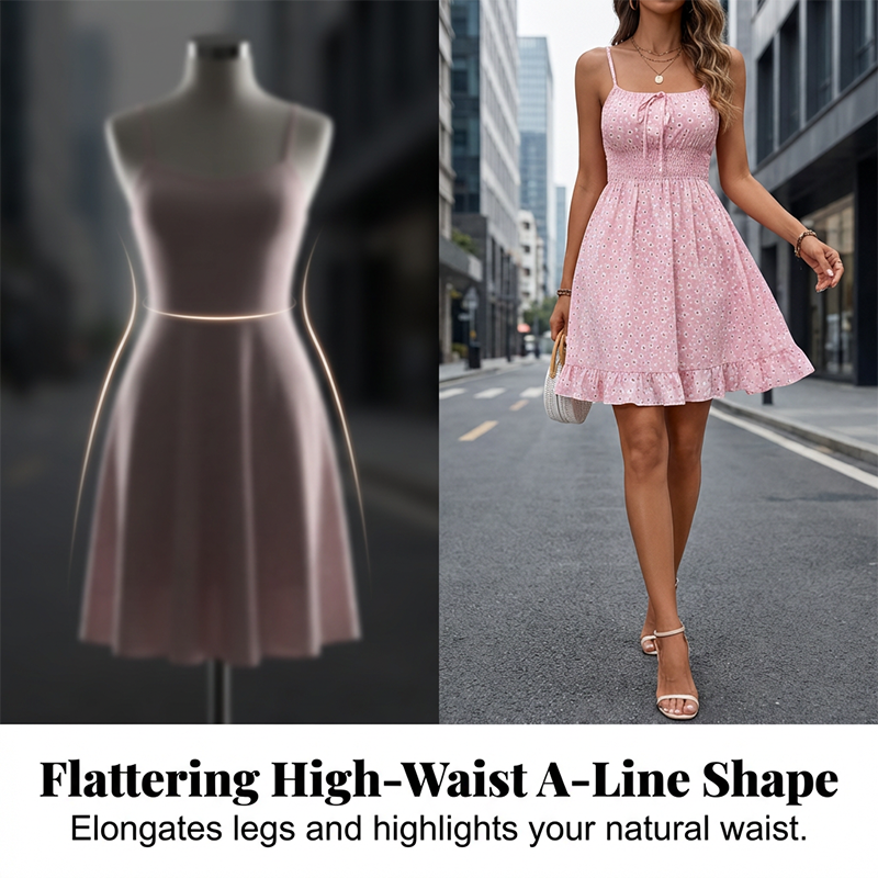 🌸Limited-time offer-Tie-Front Smocked Spaghetti Strap Dress