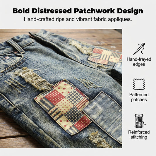 👖 LIMITED-TIME 50% OFF! 🩳 Men's Ripped Denim Shorts – Distressed, Patched, Retro Wash ✨
