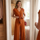 📢📢40% OFF !! ⏰ Women's V-Neck Tie-Front Top & Wide-Leg Pants Set – Breathable Linen, Flattering Fit & Versatile Style ✨