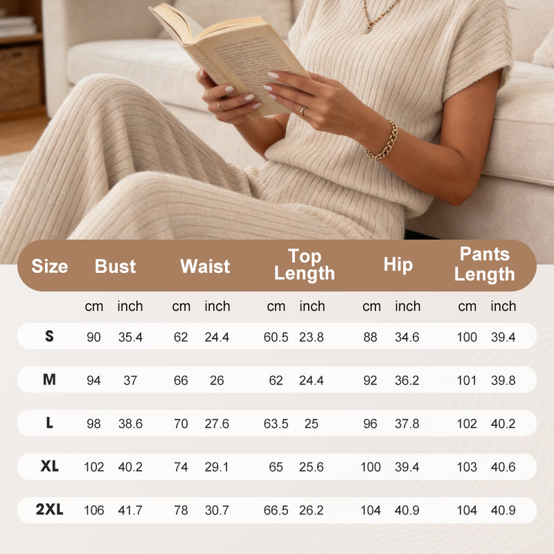 👚 50% OFF NOW! 🌿 Women's Ribbed Knit Top & Wide-Leg Pants Set – Relaxed Drop-Shoulder, Soft Stretch Fabric & Versatile Two-Piece ✨