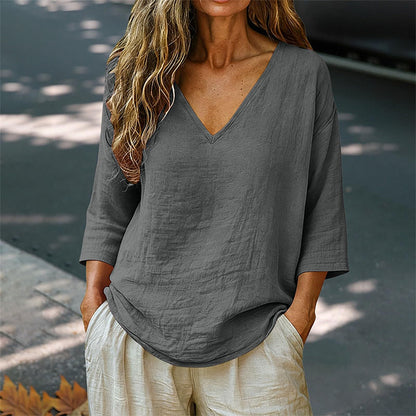 🔥Limited-time offer-Women's Casual V-Neck Three Quarter Sleeve Blouse