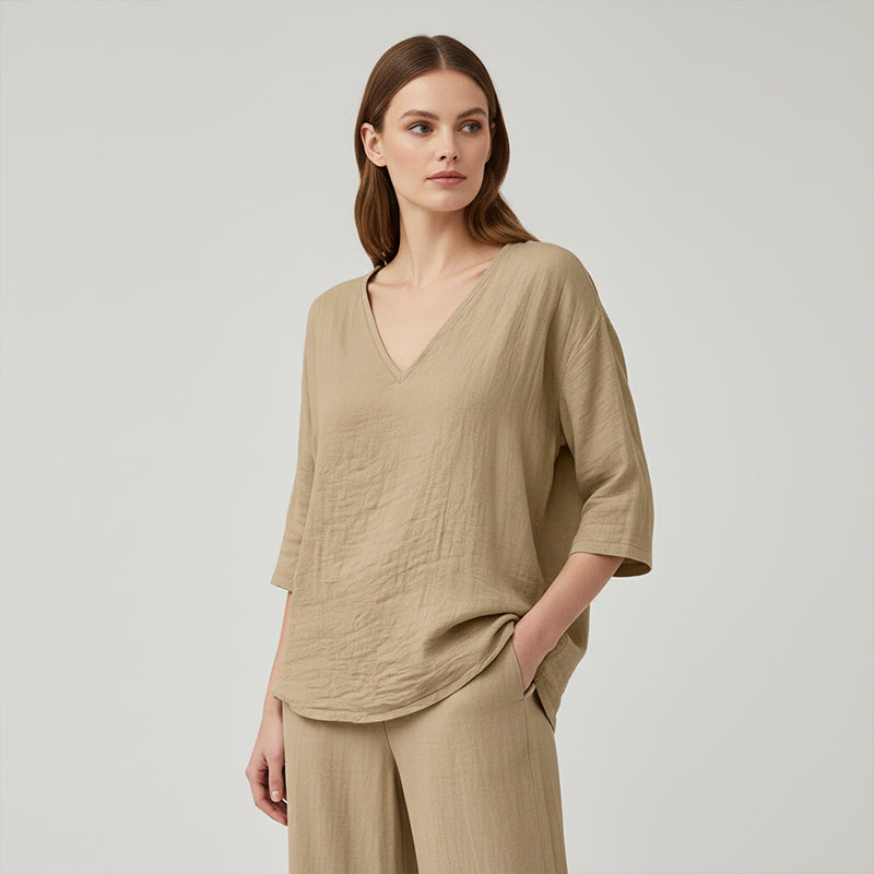 🔥Limited-time offer-Women's Casual V-Neck Three Quarter Sleeve Blouse