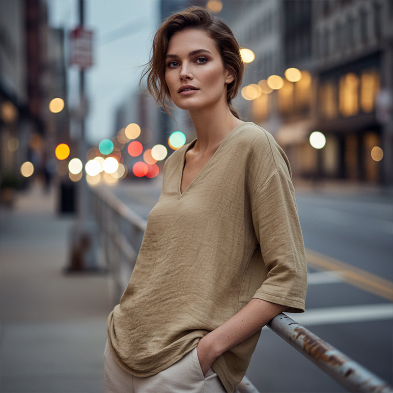 🔥Limited-time offer-Women's Casual V-Neck Three Quarter Sleeve Blouse