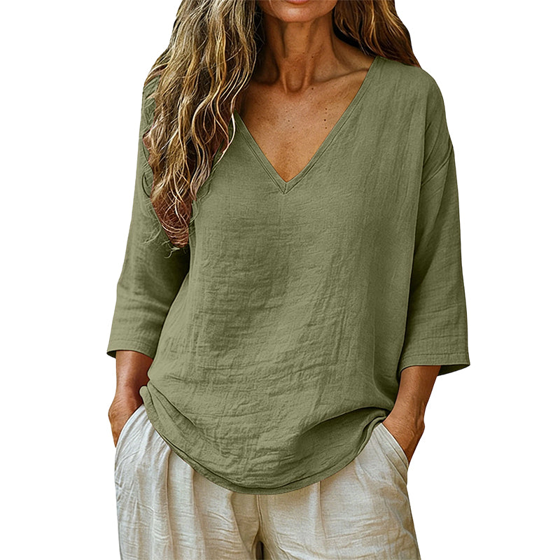 🔥Limited-time offer-Women's Casual V-Neck Three Quarter Sleeve Blouse