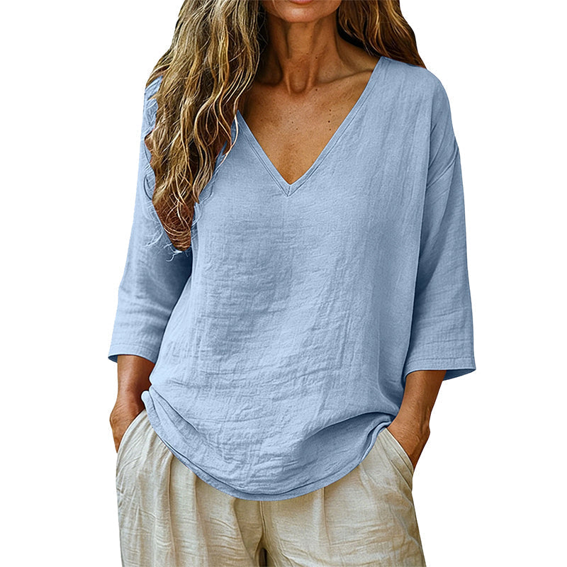 🔥Limited-time offer-Women's Casual V-Neck Three Quarter Sleeve Blouse