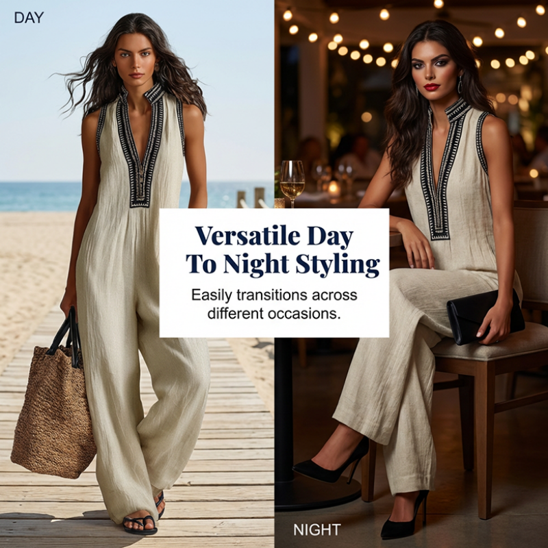 🔥 Hot Sale 50% OFF🔥Women's Sleeveless V-Neck Wide-Leg Jumpsuit