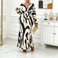 Abstract Print Ruched Mermaid Maxi Dress