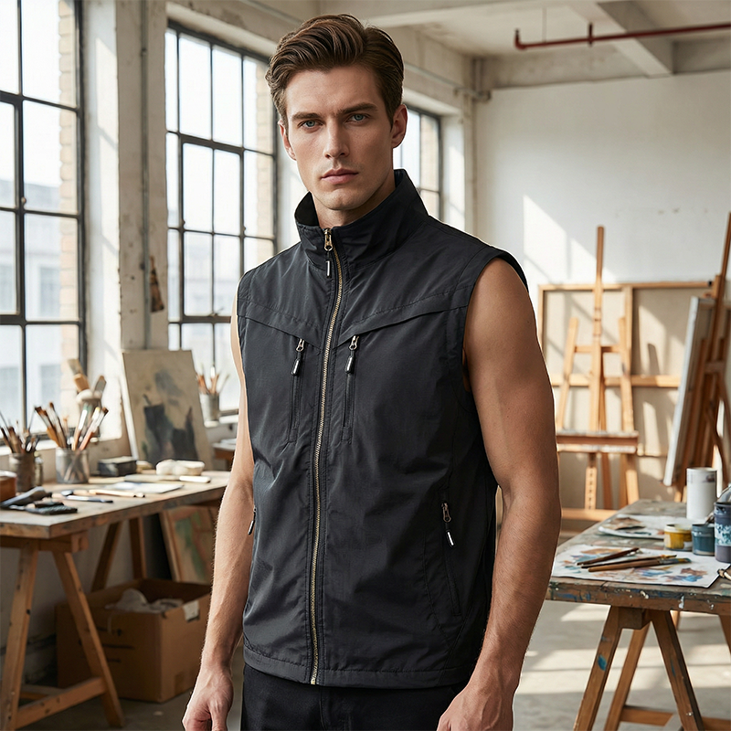 🧥 50% OFF NOW! 🎒 Men's Outdoor Multi-Pocket Utility Vest – Durable Polyester, Sleeveless Design & Stand-Up Collar 🌲