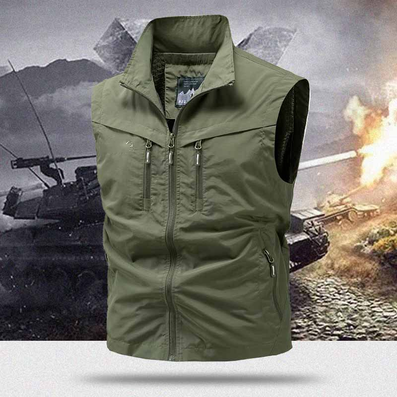 🧥 50% OFF NOW! 🎒 Men's Outdoor Multi-Pocket Utility Vest – Durable Polyester, Sleeveless Design & Stand-Up Collar 🌲