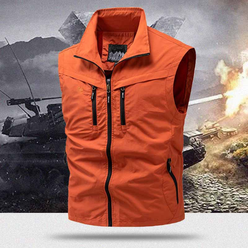 🧥 50% OFF NOW! 🎒 Men's Outdoor Multi-Pocket Utility Vest – Durable Polyester, Sleeveless Design & Stand-Up Collar 🌲