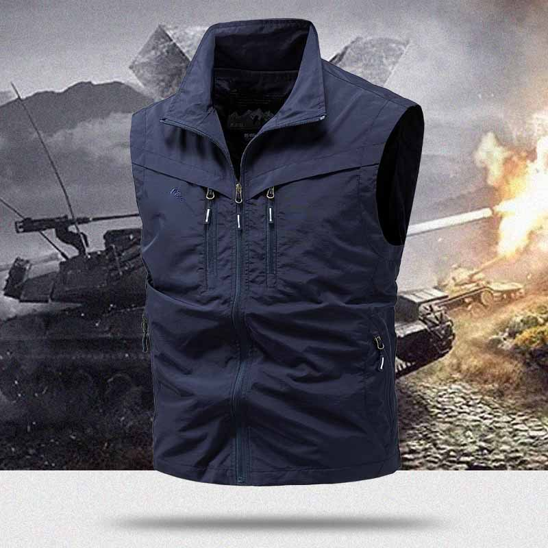 🧥 50% OFF NOW! 🎒 Men's Outdoor Multi-Pocket Utility Vest – Durable Polyester, Sleeveless Design & Stand-Up Collar 🌲