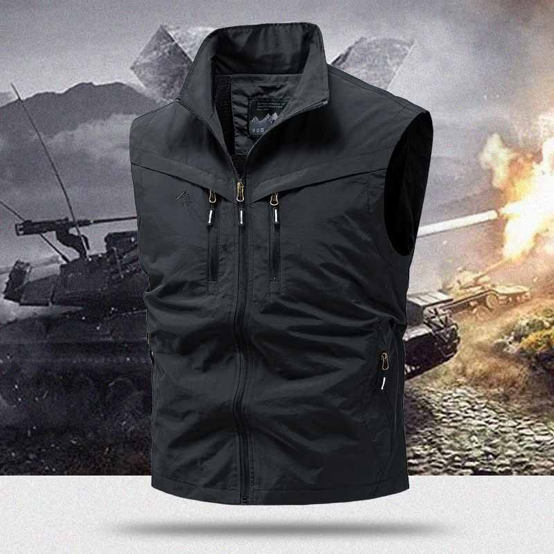 🧥 50% OFF NOW! 🎒 Men's Outdoor Multi-Pocket Utility Vest – Durable Polyester, Sleeveless Design & Stand-Up Collar 🌲