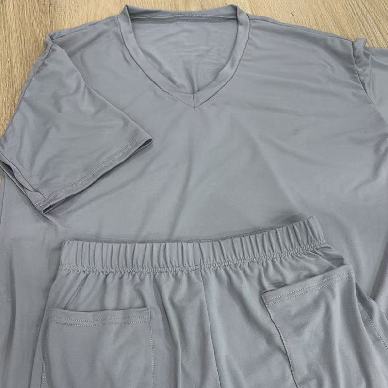 🛋️ LIMITED-TIME 50% OFF! 👕 Women's Lounge V-Neck Top & Shorts Set – Oversized, Drapey, Two-Piece 🍂
