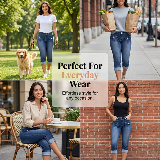 Women's Slim Fit Stretch Denim Capri Pants