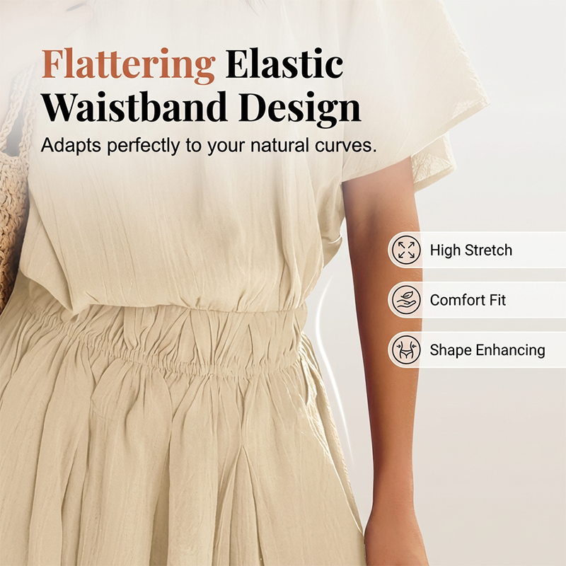 🔥Hot Deals-Women’s Casual Short Sleeve Elastic Waist Loose Flowy Mini Skirt Dress