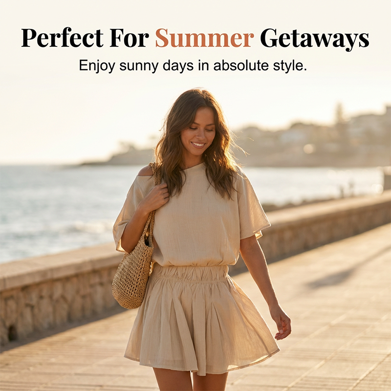 🔥Hot Deals-Women’s Casual Short Sleeve Elastic Waist Loose Flowy Mini Skirt Dress