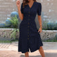 🔥LAST DAY 50% OFF🌞💃Women's Button-Up V-Neck Short Sleeve Midi Dress