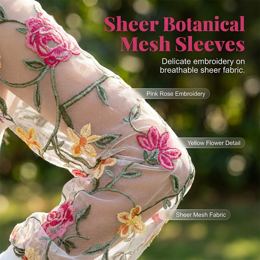 Women's Floral Embroidered Mesh Sleeve Dress