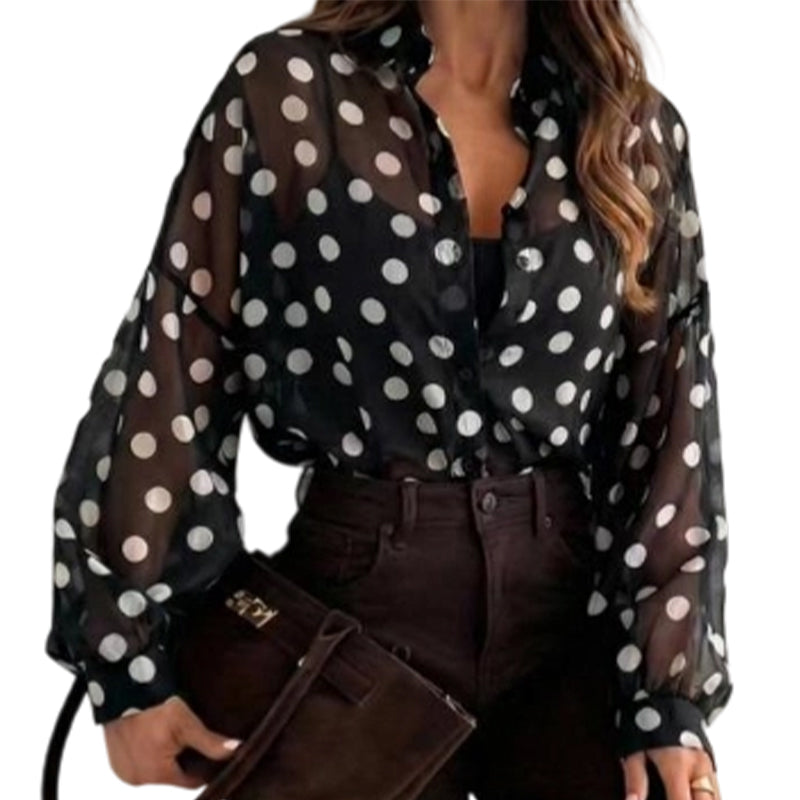 👚 50% OFF NOW! 🌼 Women's Polka Dot Shirt with Puff Sleeves – Lightweight, Breathable & Versatile 🎀