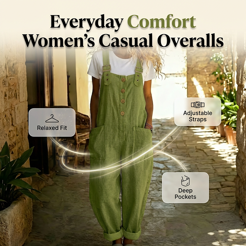 🔥Hot Sale Offers-Women's Casual Loose Fit Button-Front Overalls