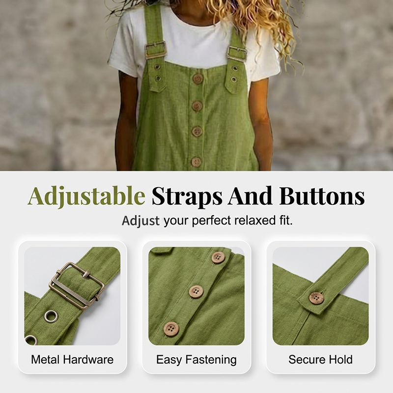 🔥Hot Sale Offers-Women's Casual Loose Fit Button-Front Overalls