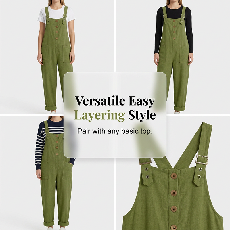 🔥Hot Sale Offers-Women's Casual Loose Fit Button-Front Overalls