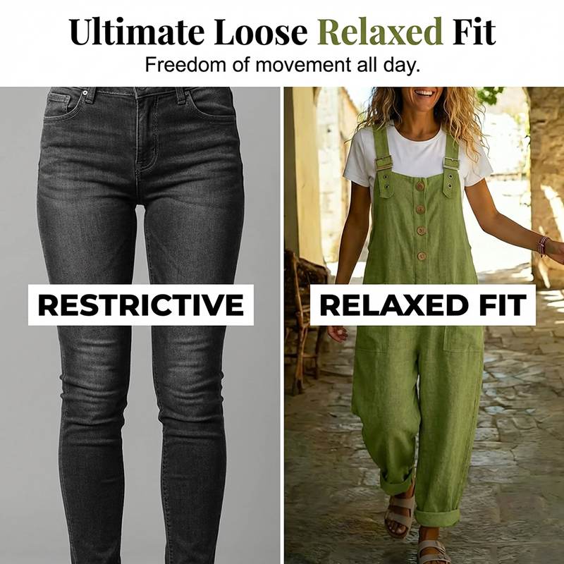 🔥Hot Sale Offers-Women's Casual Loose Fit Button-Front Overalls