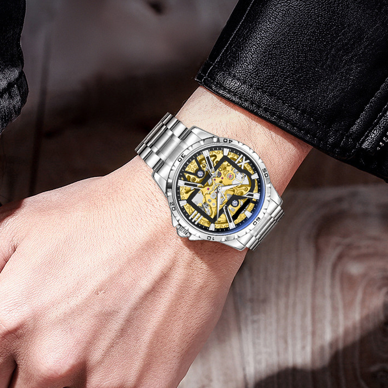 Men's Automatic Skeleton Stainless Steel Watch