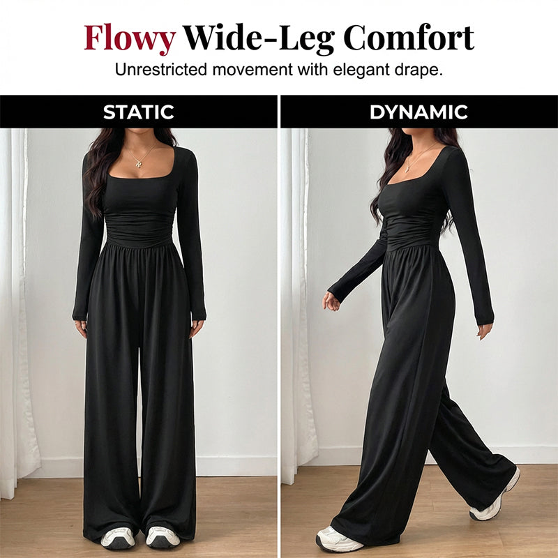 Women's Casual Square Neck Wide-Leg Jumpsuit