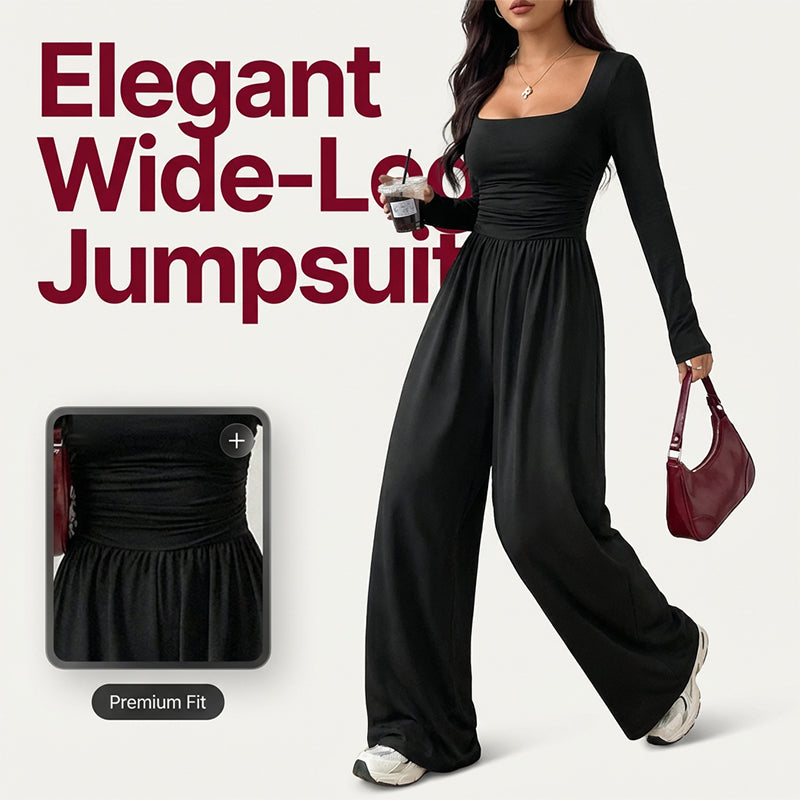 Women's Casual Square Neck Wide-Leg Jumpsuit