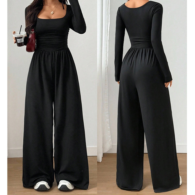Women's Casual Square Neck Wide-Leg Jumpsuit