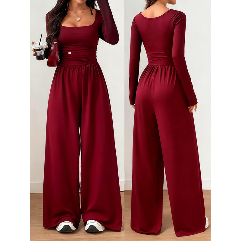 Women's Casual Square Neck Wide-Leg Jumpsuit