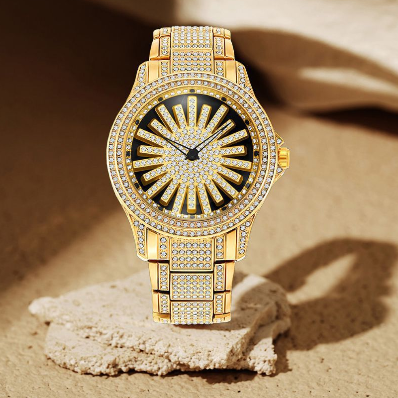 ⏳Time-Limited Special⏰Men's Iced-Out Watch with Rotating Dial – Sparkling Crystals, Precise Quartz & Butterfly Clasp ✨